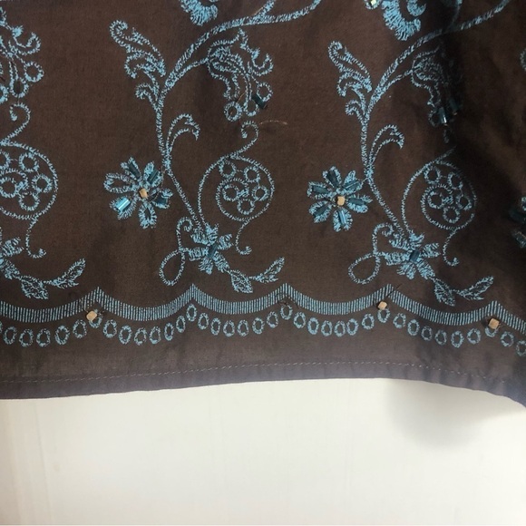 JH Collectibles full pleated brown skirt with turquoise bead detail size 14 - Picture 6 of 9